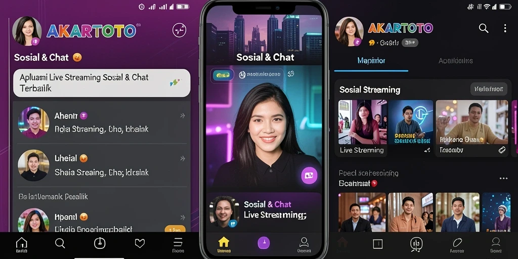 Antarmuka aplikasi AKARTOTO dengan fitur Live Streaming yang menarik.