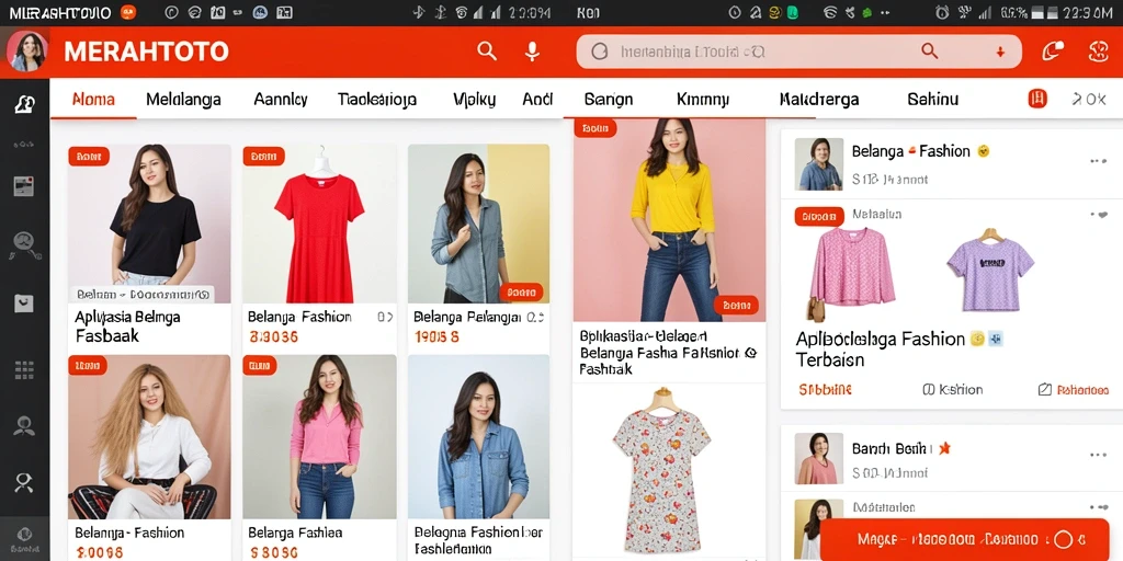 Tampilan antarmuka aplikasi MERAHTOTO untuk belanja fashion yang mudah.