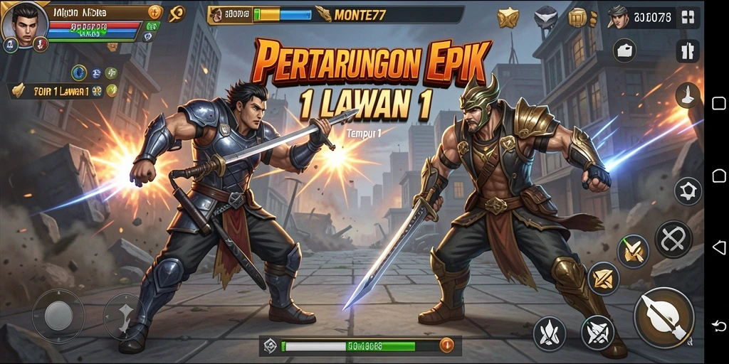 Antarmuka pengguna MONTE77 saat bertarung 1 lawan 1 yang menarik.